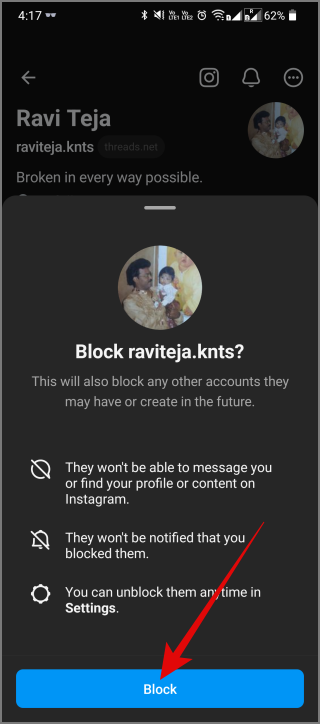 Block someone on threads from their profile