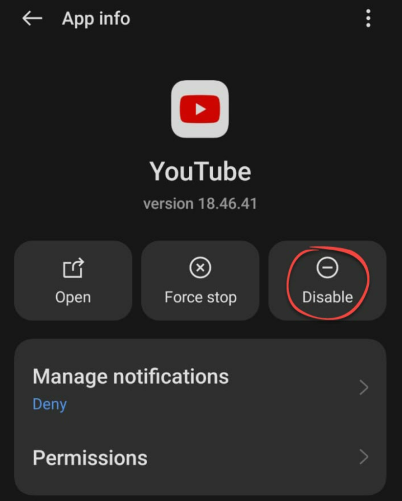 Disable YouTube on phone