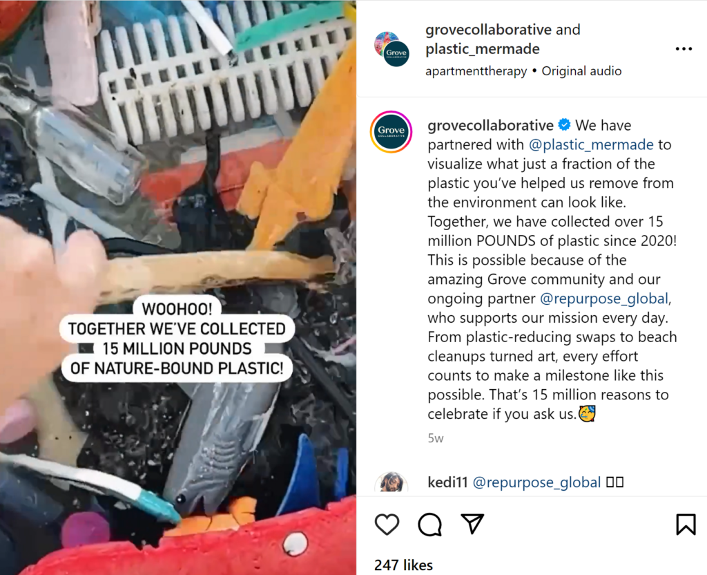 An Instagram post by @grovecollaborative about an eco-friendly project