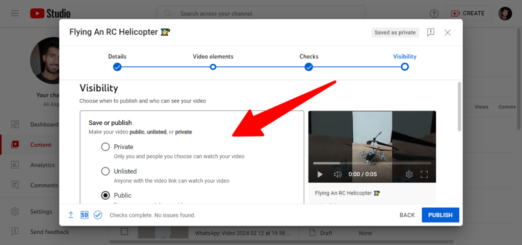 Privacy settings for your YouTube short
