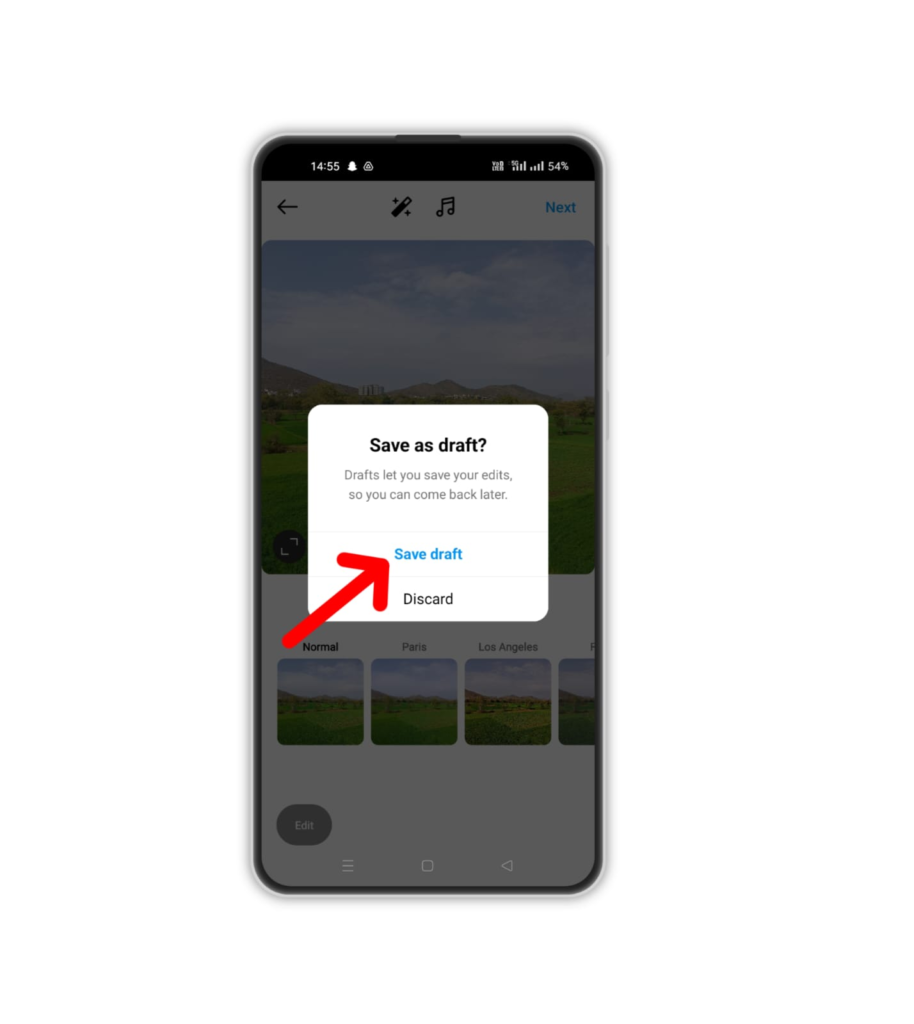 Saving a draft on Instagram