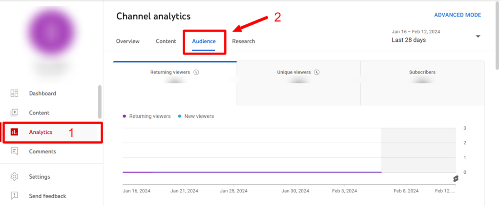 YouTube page analytics 