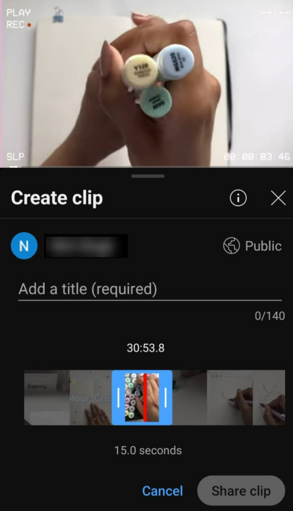 selecting the cut icon and creating a clip