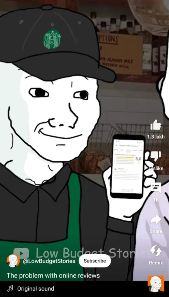 Screenshot of a YouTube short from the channel '@LowBudgetStories'