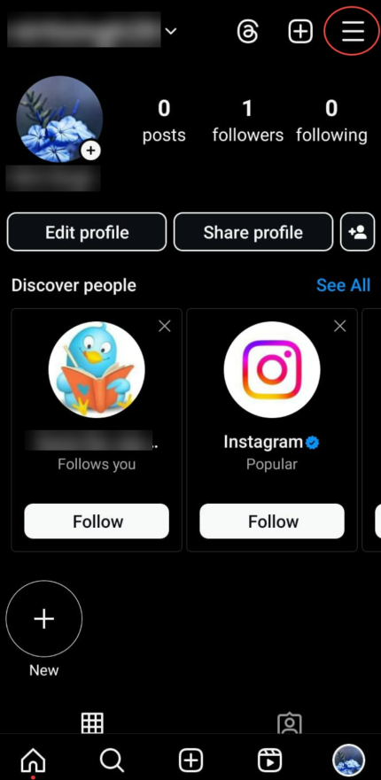 Navegando para as configurações do perfil do Instagram