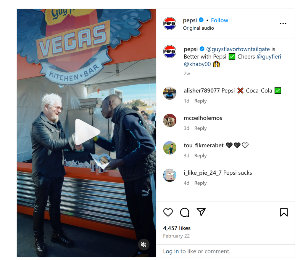Pepsijeva objava o suradnji na Instagramu