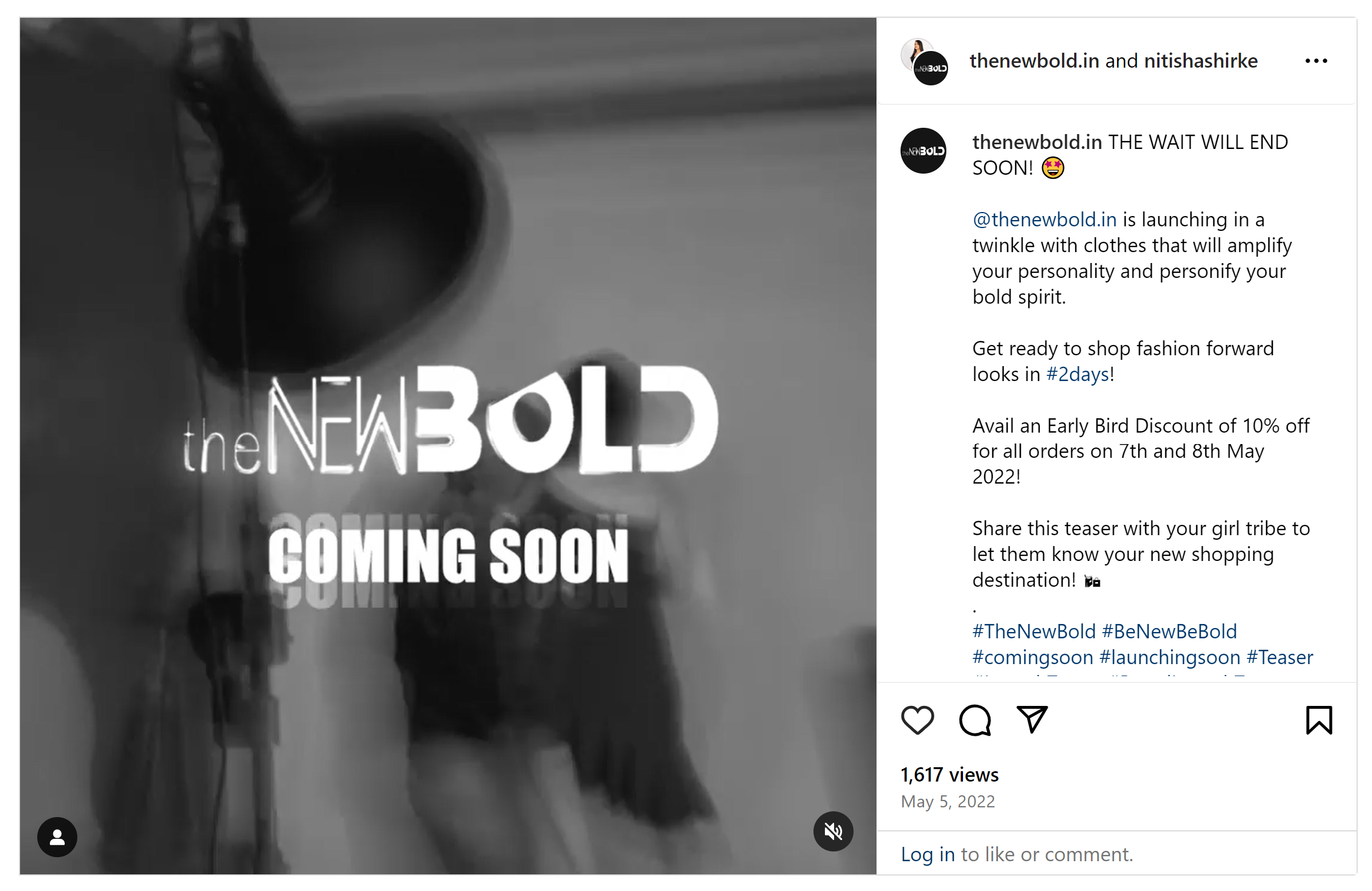 Postare de anunț de lansare a produsului pe Instagram