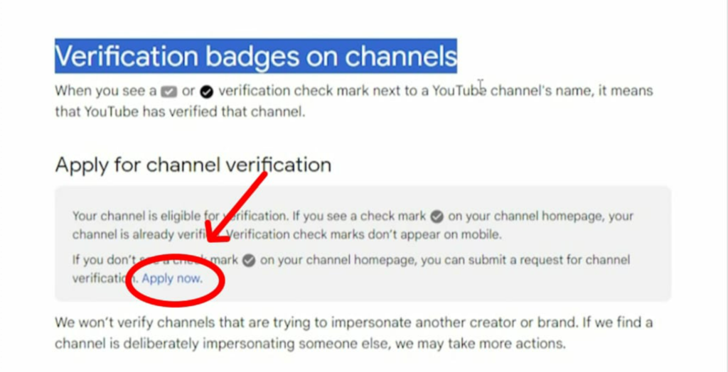 Verification application steps on YouTube