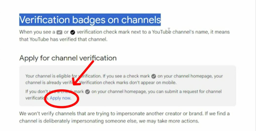 Etapas do aplicativo de verificação no YouTube