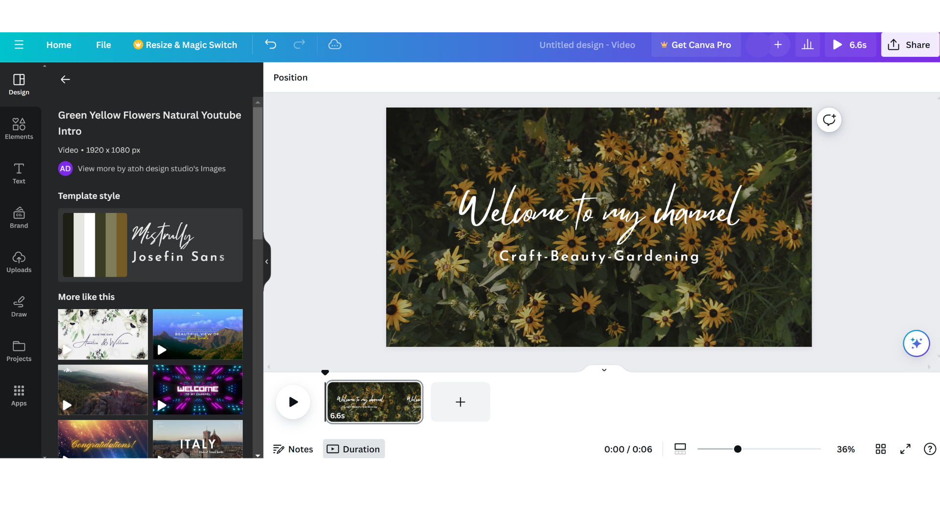 Canva's video editor with template options