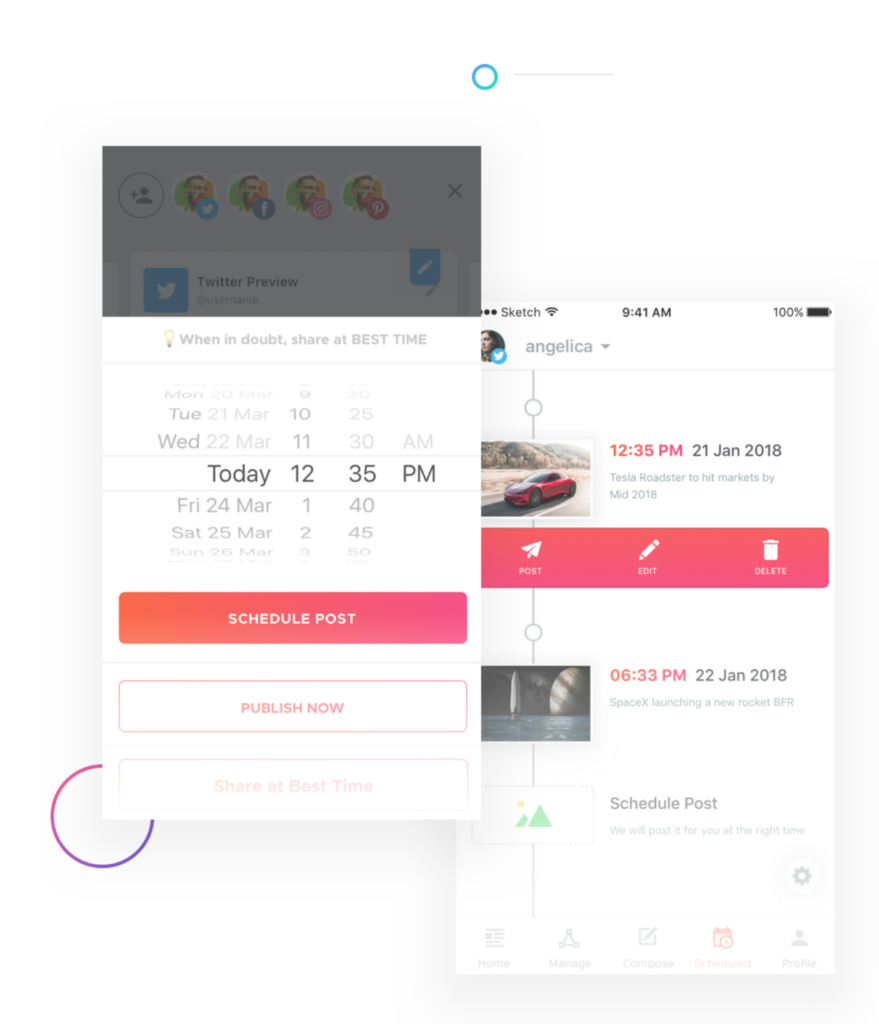 Crowdfire's social media post scheduling tool
