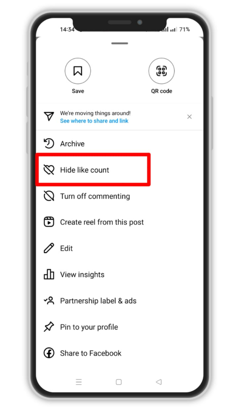 Hide like count for an existing post on Instagram