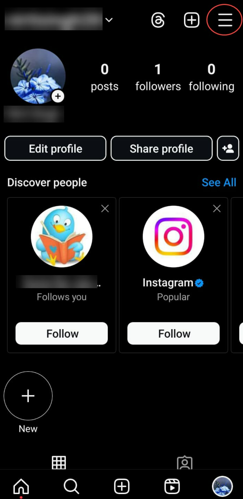 Menavigasi ke tetapan profil Instagram