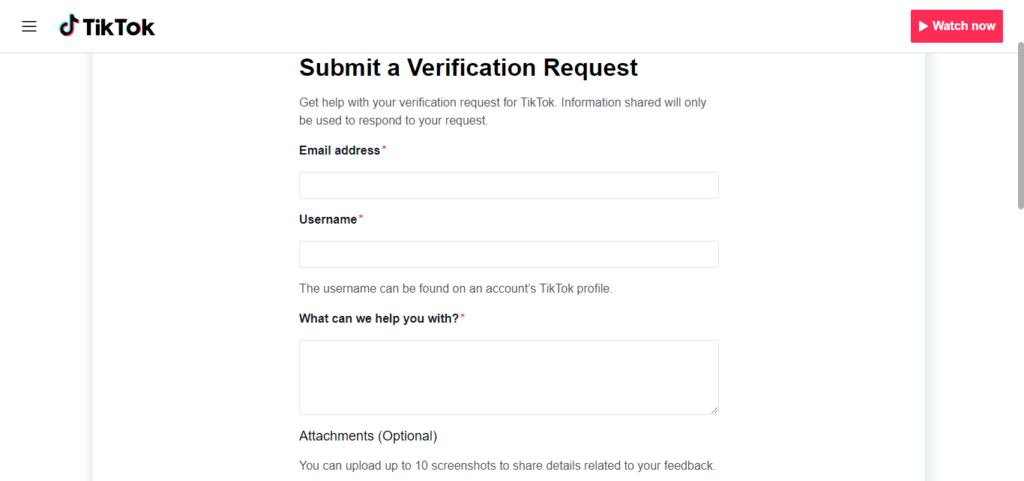 TikTok verification request