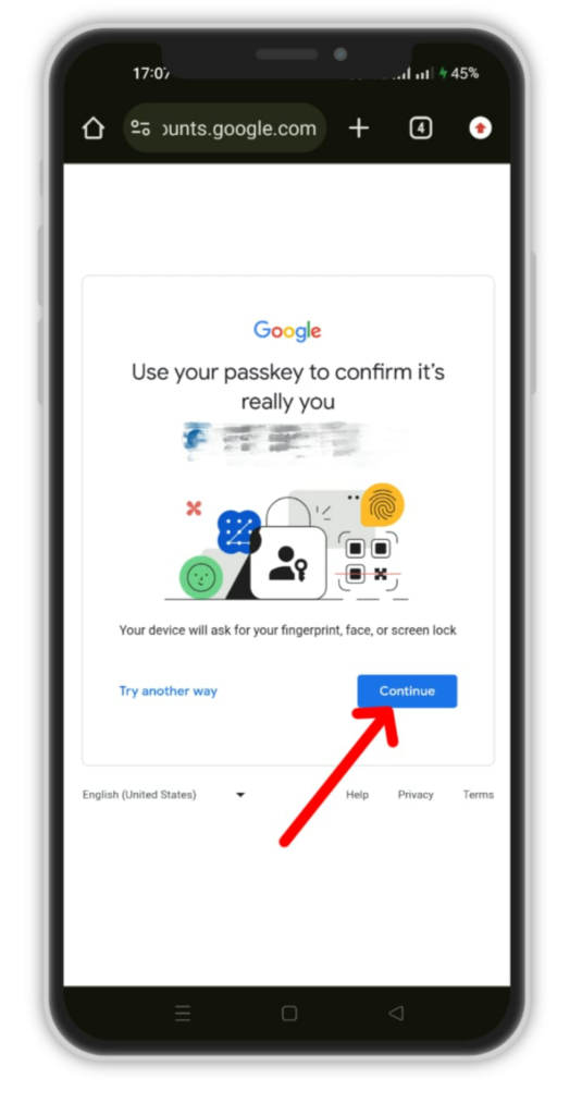Confirming account using passkey