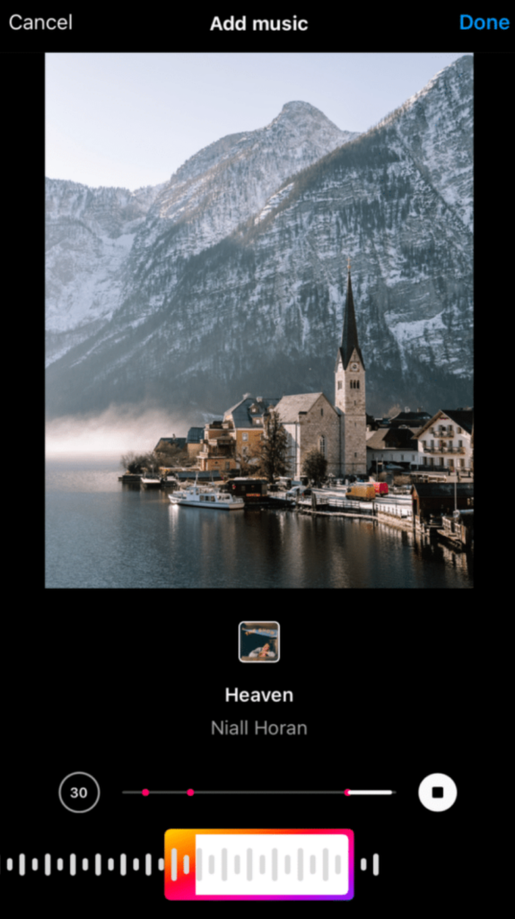 Adjusting music duration on an Instagram post