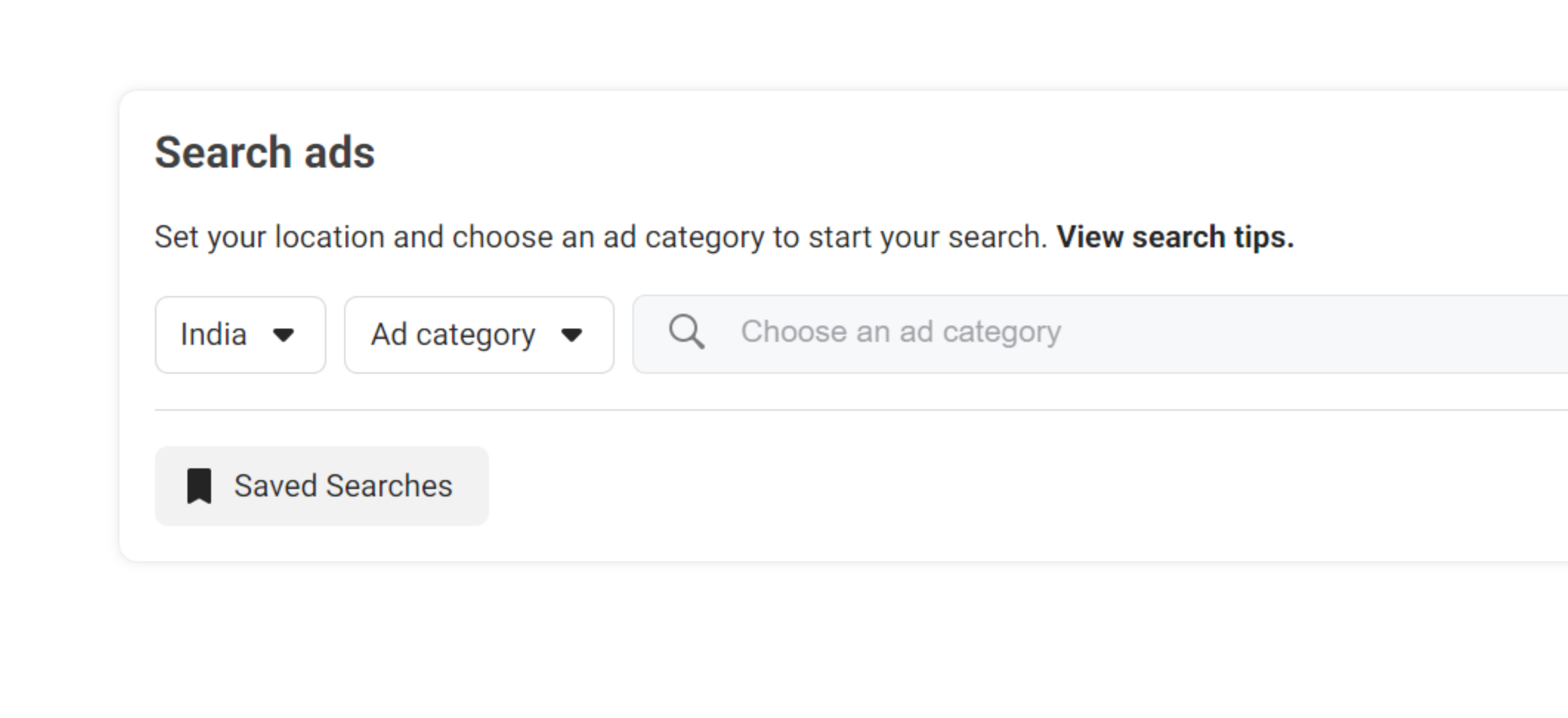 Opción de búsqueda en la biblioteca de anuncios de Facebook