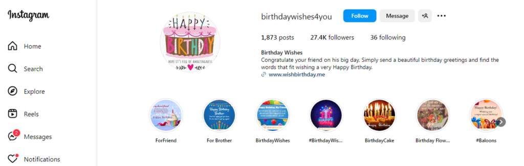 Birthday WIshes Instagram Profile