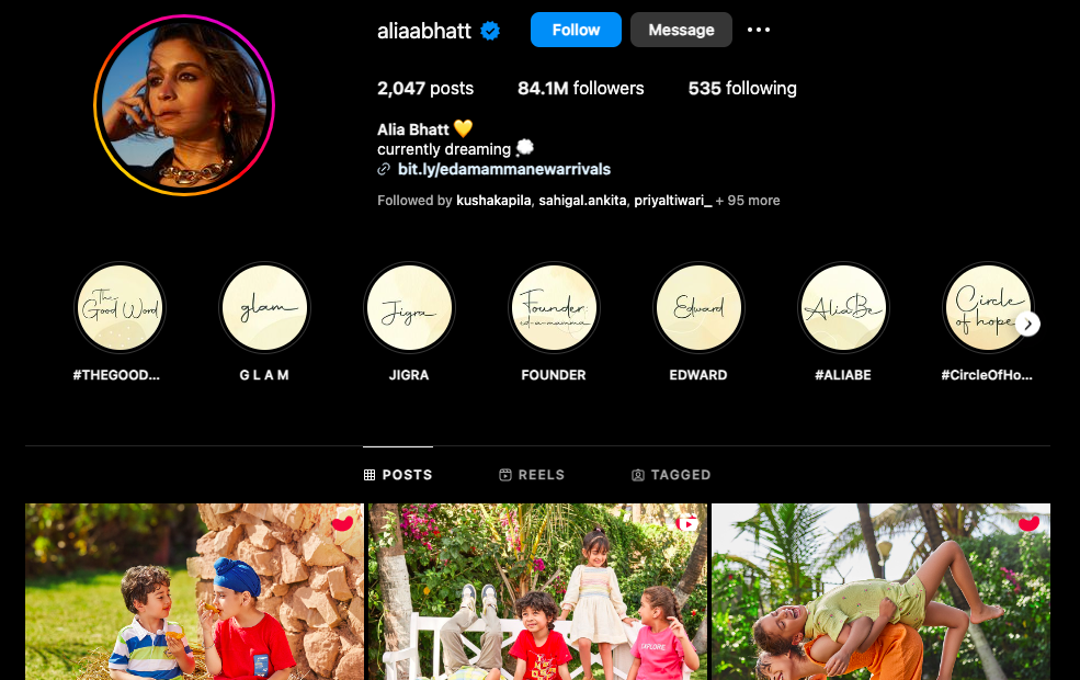 Alia Bhatt's Instagram bio