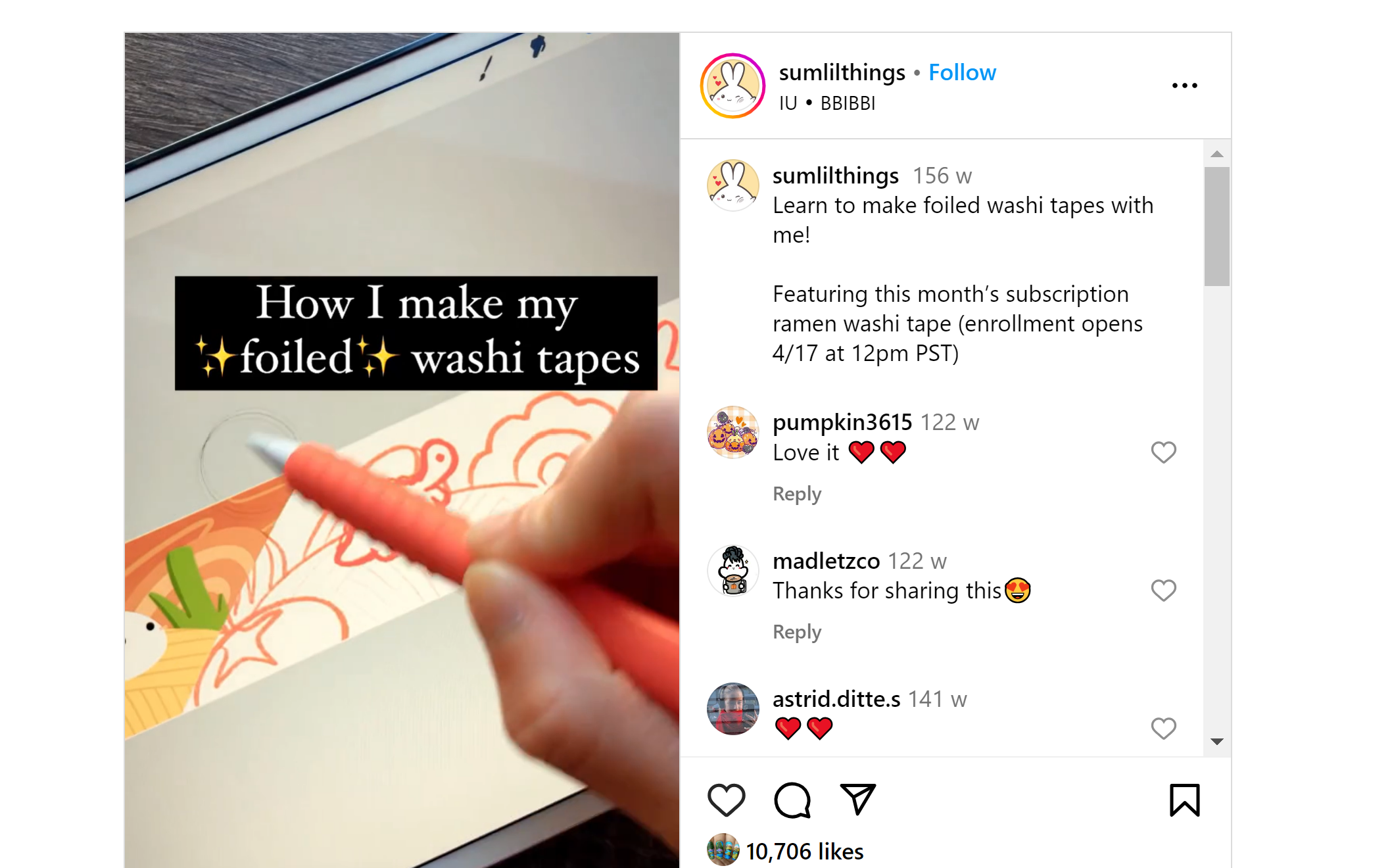 Product behind-the-scenes post on Instagram