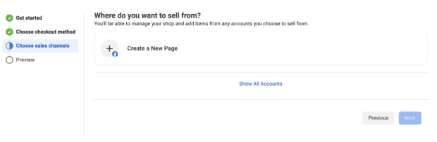 choose sales channel on facebook- set up a Facebook shop