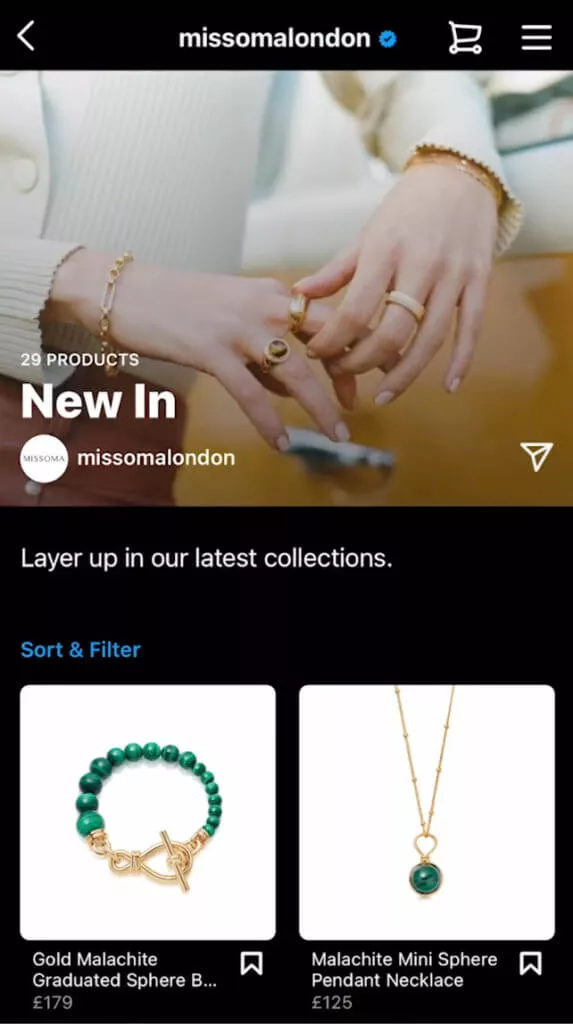 screenshot of missoma shop ad