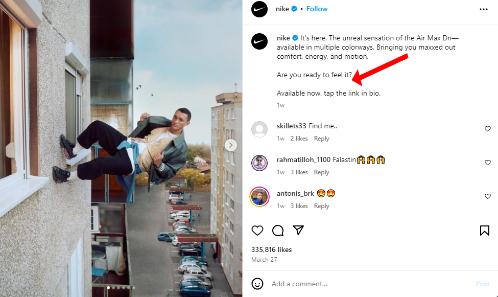 Instagram post by Nike with a compelling CTA