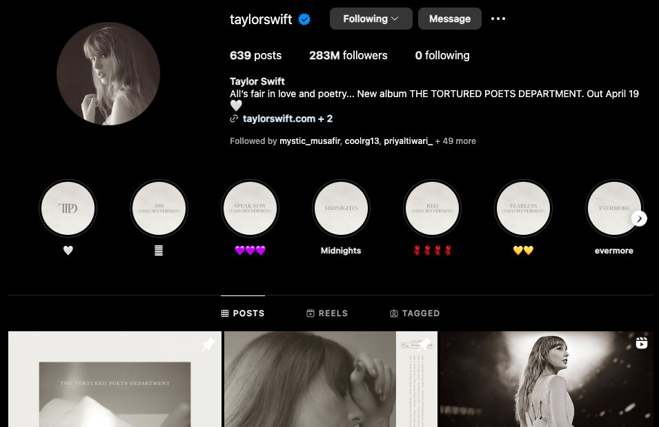Taylor Swift's Instagram bio