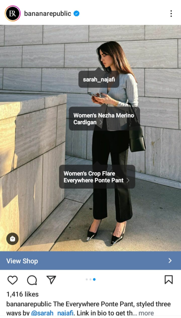 Product tags on an Instagram post