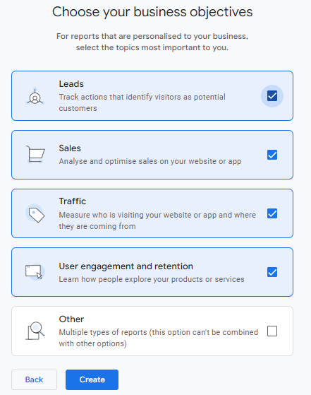 set business objectives in GA4