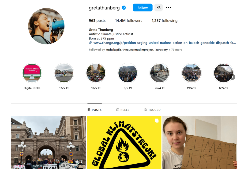 Greta Thunberg's Instagram bio