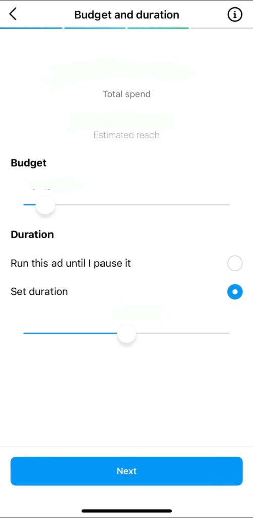 select budget and duration for insta ads