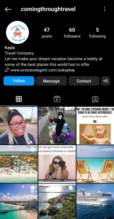 Instagram screenshot of a travel company