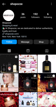 Instagram screenshot of a retail shopping company