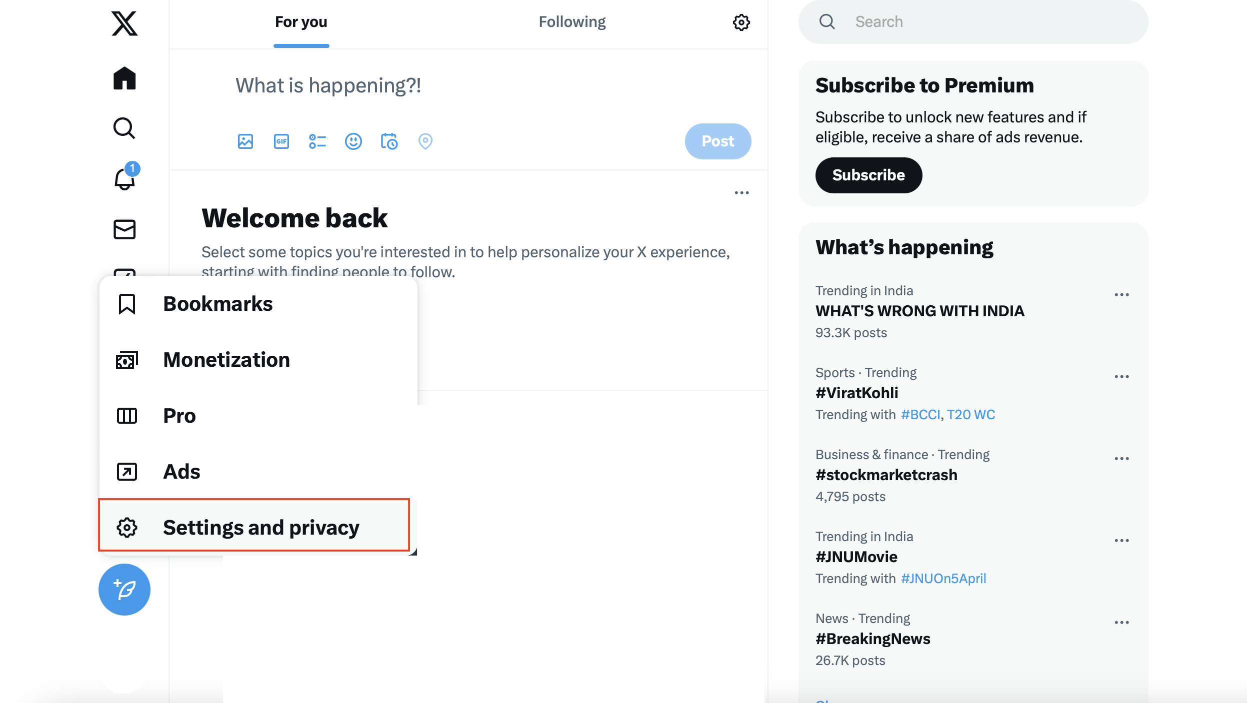 Twitter, Settings & Privacy Page