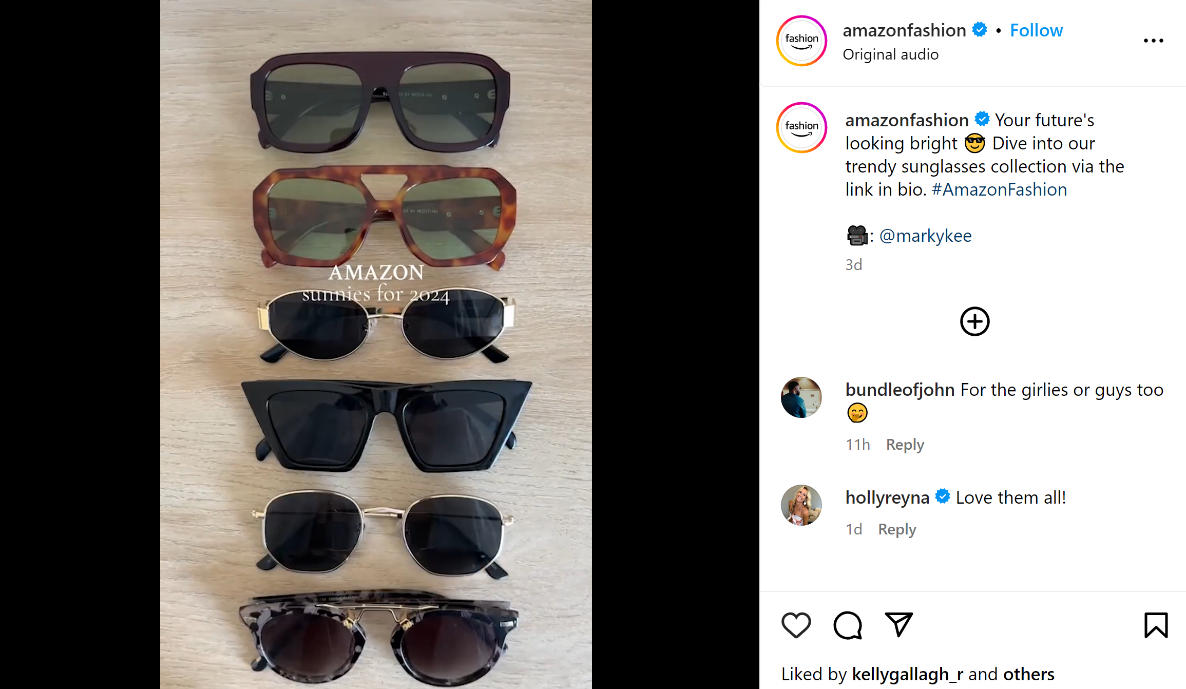 Instagram post advertising sunglasses