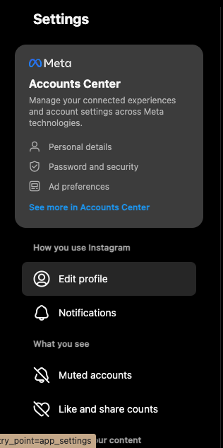 Instagram Accounts center