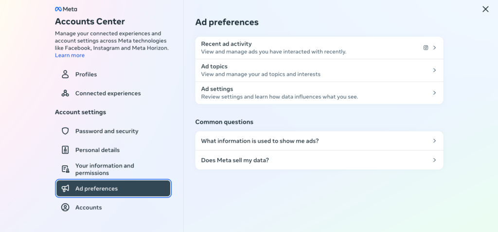 Desktop ad preferences