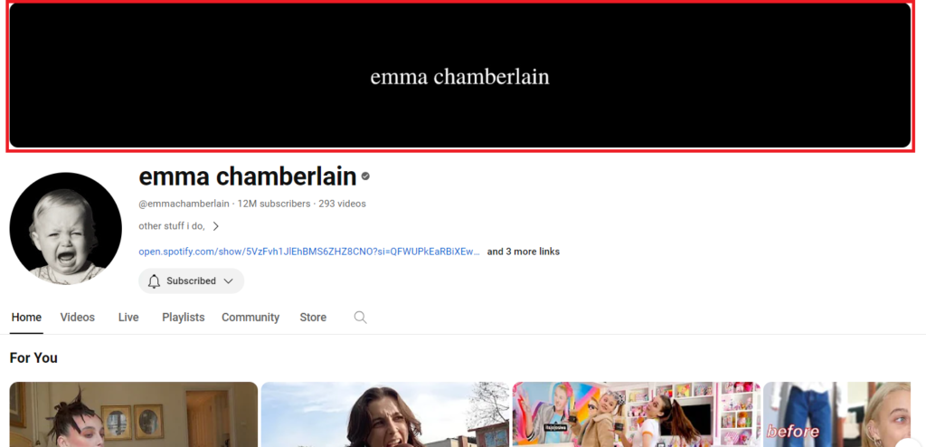 Emma Chamberlain's YouTube channel banner