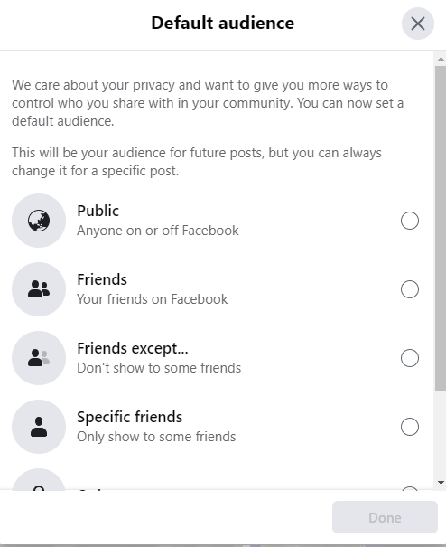 Facebook Live audience options