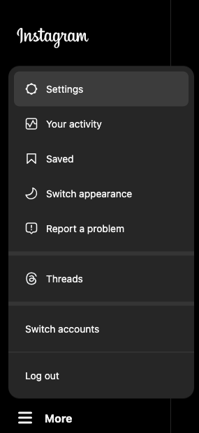 Instagram settings on mobile