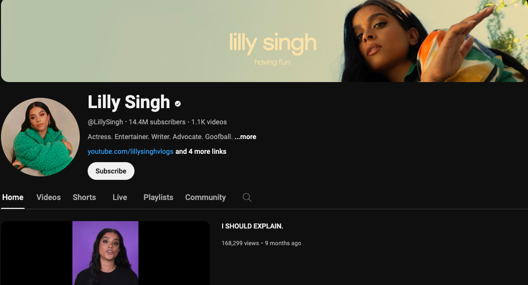 LillySingh's YouTube channel