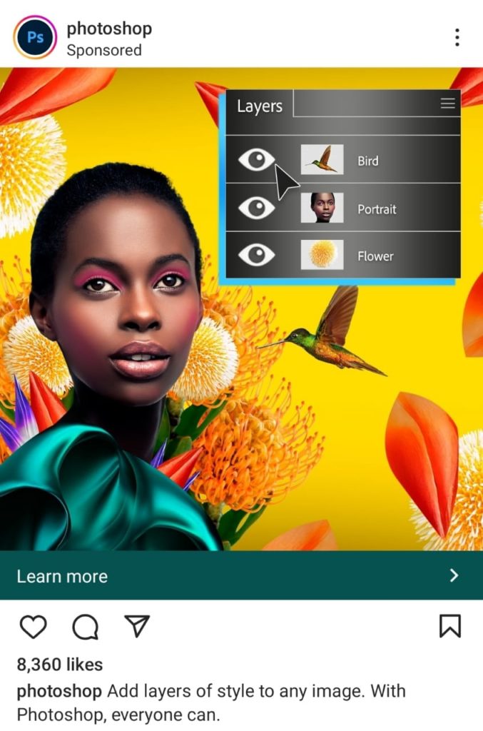 A sponsored ad by Photoshop on Instagram