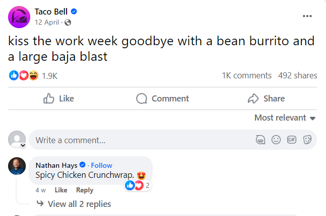 Facebook post by Taco Bell