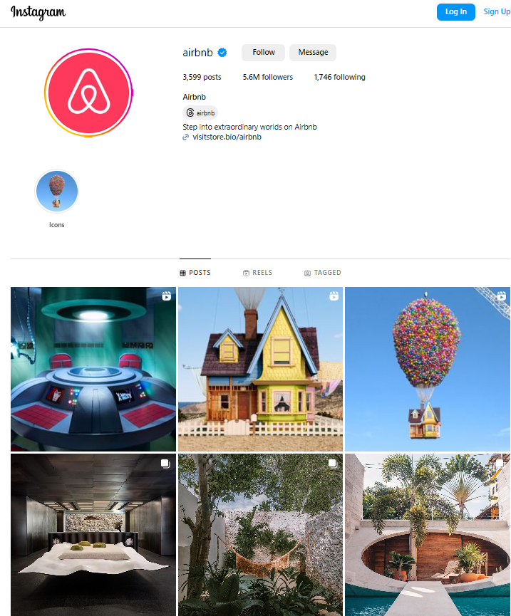 Screenshot of Airbnb Instagram page