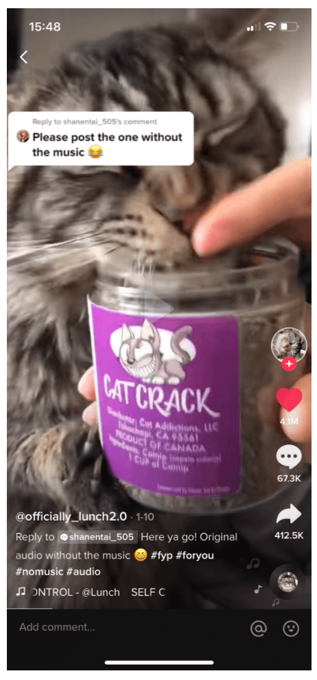 A TikTok video featuring a catnip product called "Cat Crack" went viral.