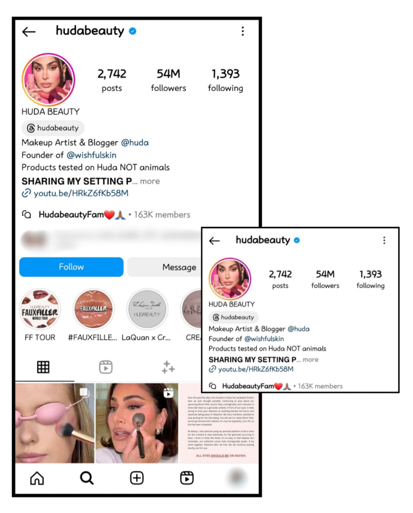 Huda Beauty's Instagram Bio