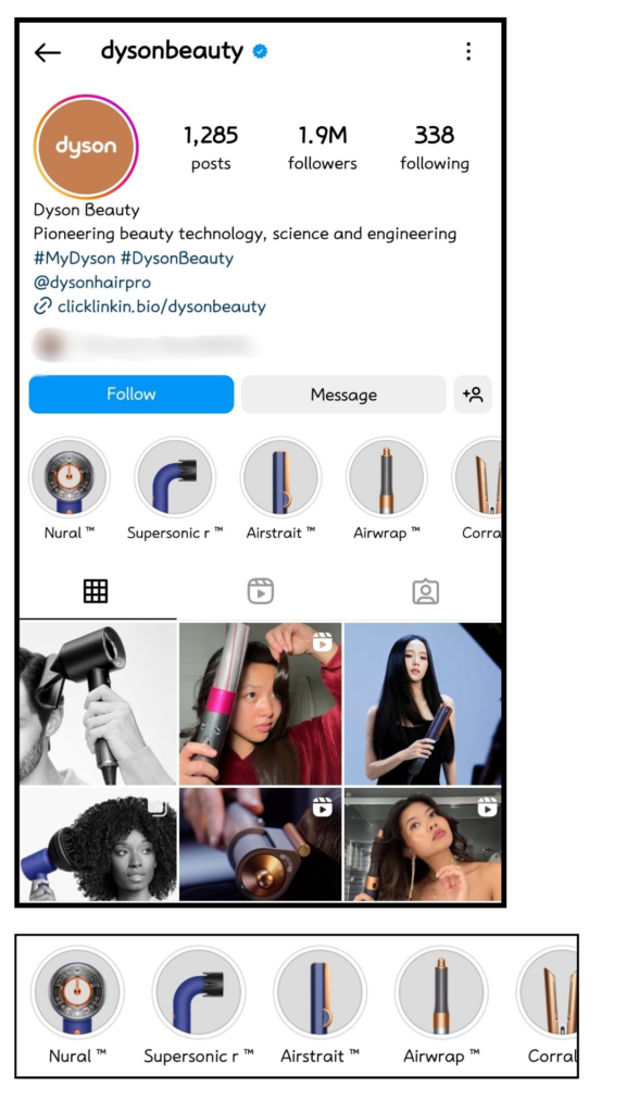 Dyson Beauty's Instagram Story on Product Features