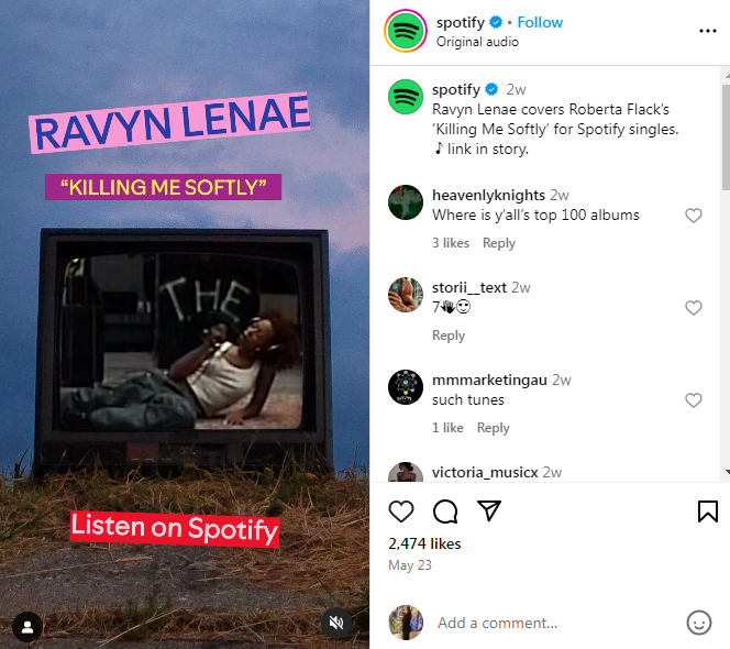 Spotify's CTA on Instagram