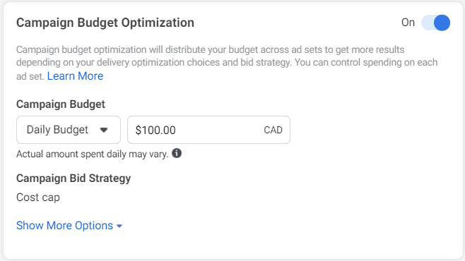 Set a budget for your Facebook ad
